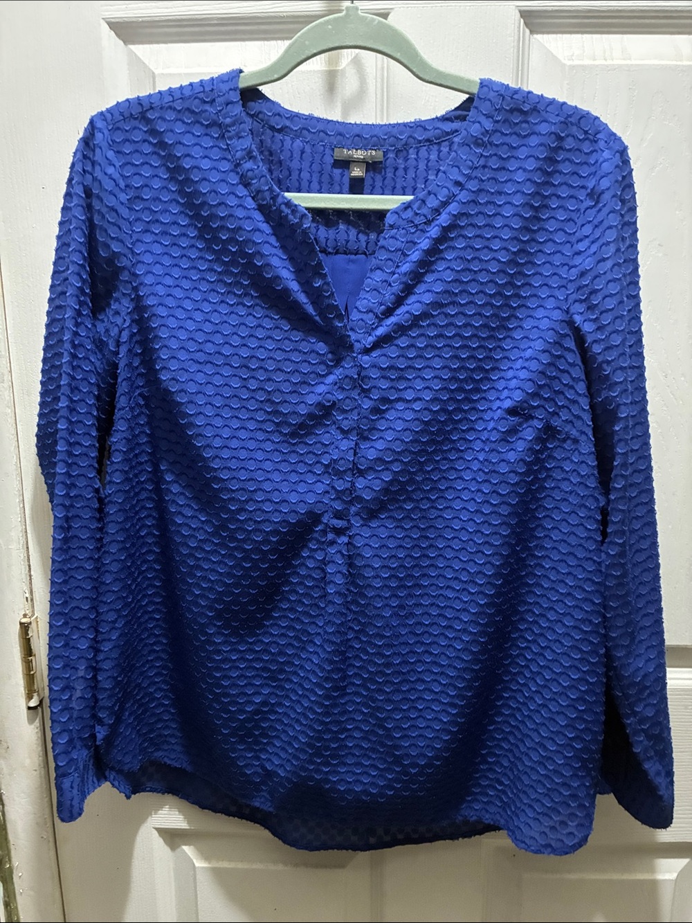 Talbots Cobalt Blue Textured V-Neck Blouse
